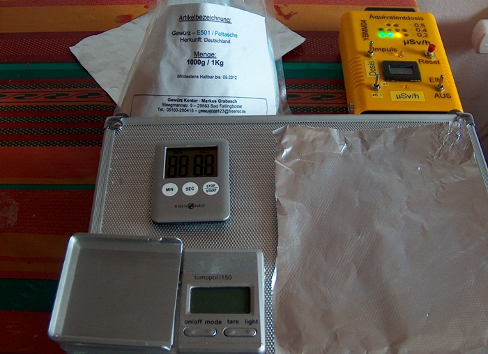 YB-Mini-Monitor Test der Empfindlichkeit mit 2,5 Gramm Pottasche